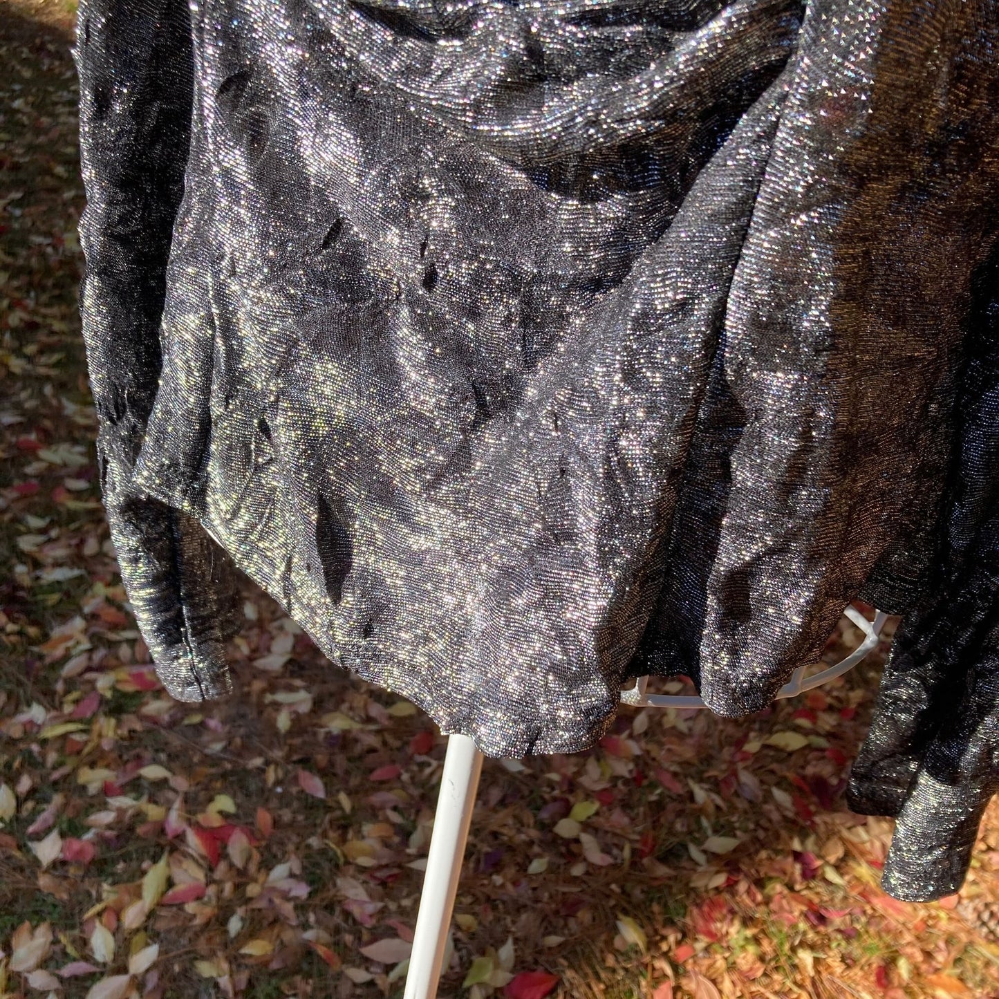 Vintage 90s top  sparkly silver black glitter metallic 1990s party festive sheer square neck ruched Hanky Panky