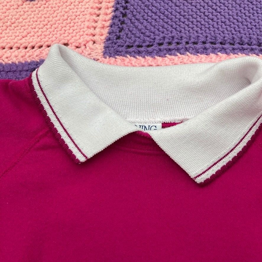 Vintage grandma sweatashirt Morning Sun Cabin Creek collar  hummingbird print  bright pink |S - L| fuchsia 90s floral garden birds Whitton