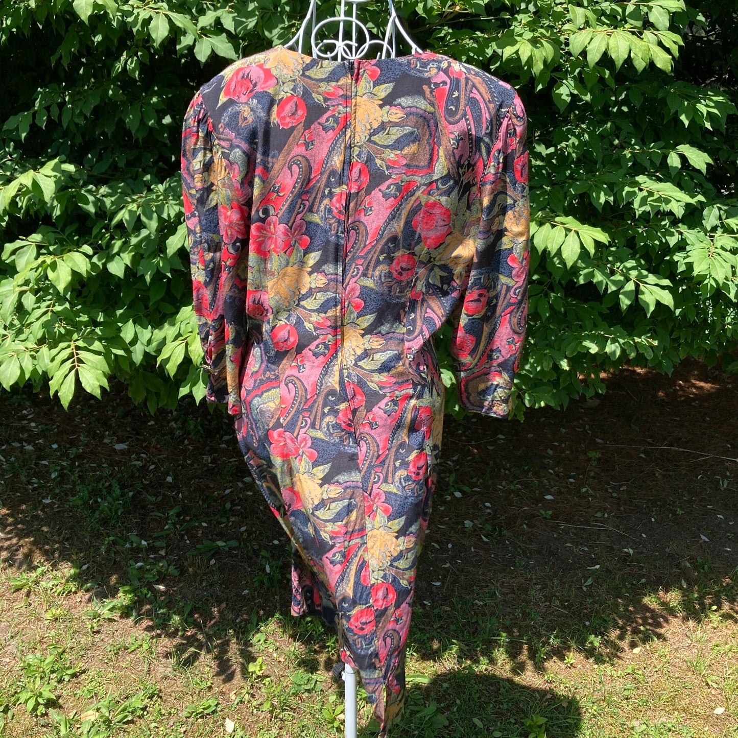 vintage 80s dress green red pink paisley floral print | S-M | dark floral How Sweet It Is belted