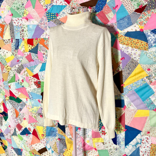 Vintage  90s wool blend  sweater  |S-M| turtleneck made in Italy cream nylon acrylic GISPA  semi sheer minimal