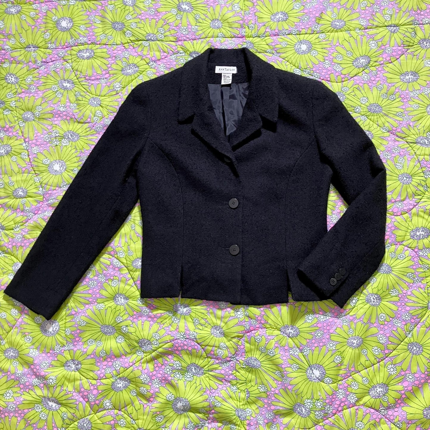 Vintage 90s blazer black  |S-M| 90s  Ann Taylor wool blend textured short USA made
