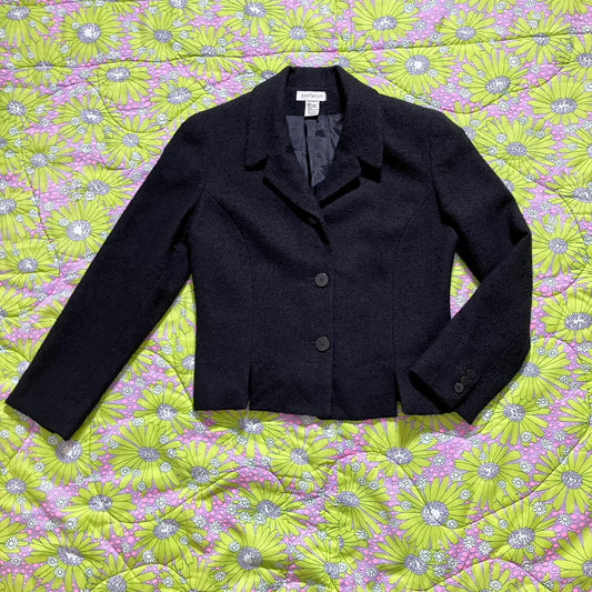 Vintage 90s blazer black  |S-M| 90s  Ann Taylor wool blend textured short USA made