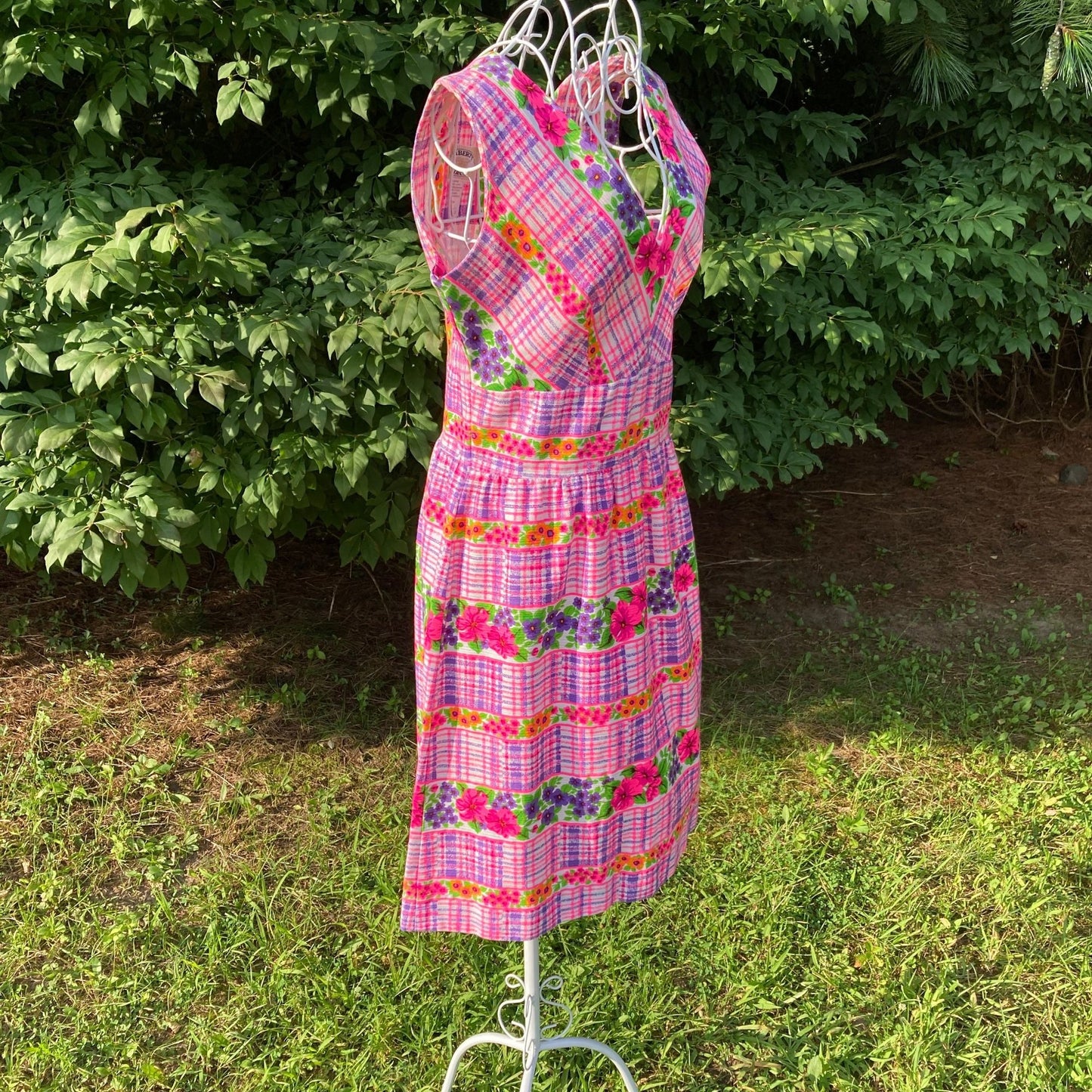 vintage 70S dress  | S  - M  | floral print pink green white psychedelic mod retro 1970s Liberty Circle