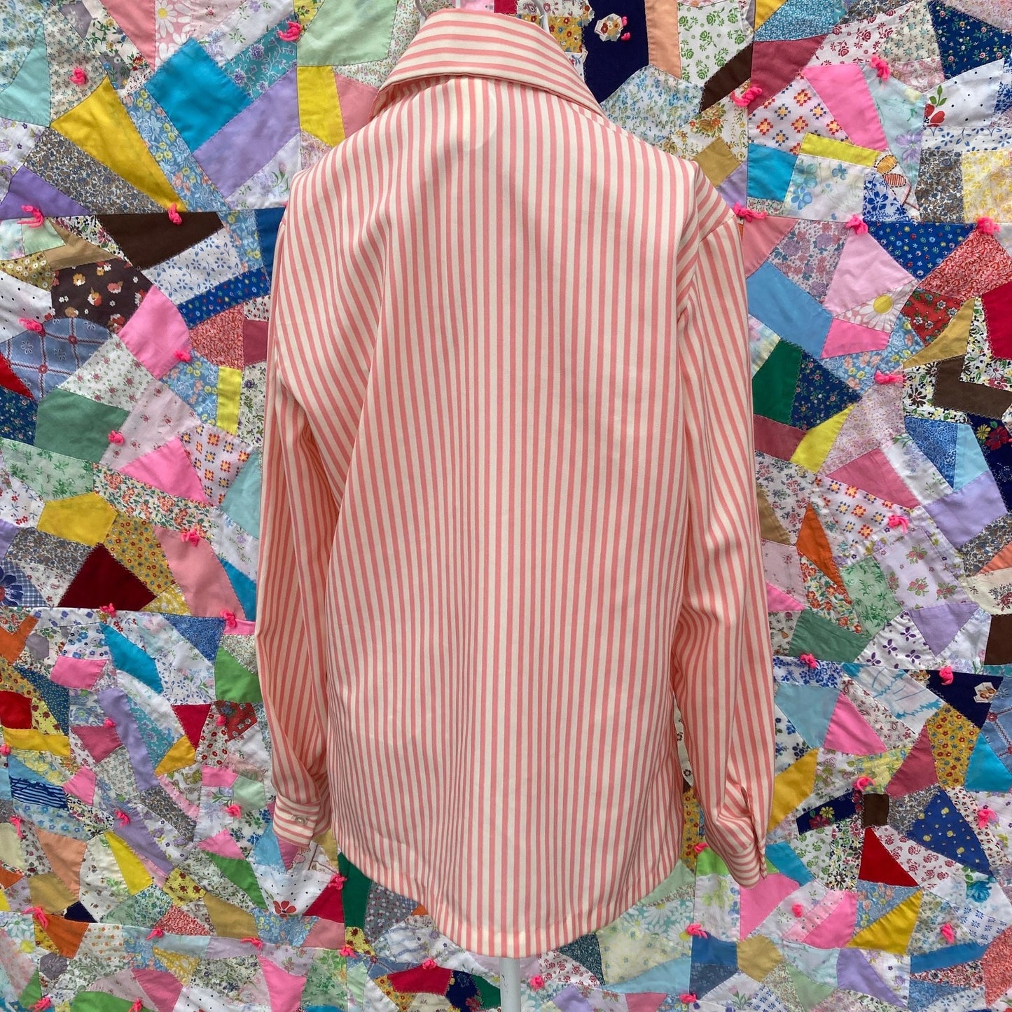 Vintage 70s top pink white |S - M| 1970s shirt blouse striped retro Peter Pan collar
