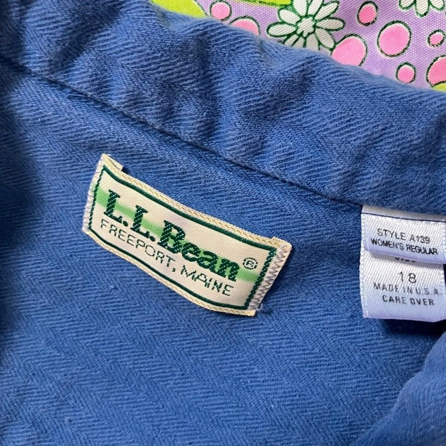 vintage 80s 90s LL Bean dress blue cotton  | L-XL | long sleeve cottage western farm homestead made in USA