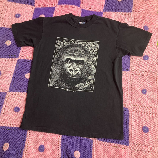 vintage graphic t shirt nature  |S - M| 90s single stitch 1990s gorilla black white Paul M. Breeden Hanes Beefy T