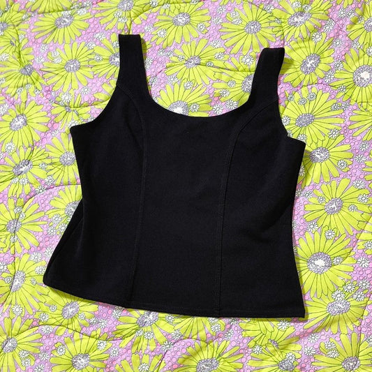 Vintage 90s/y2k tank top  black solid minimal | M-L |  2000s 1990s sleeveless slight crop Spiral USA