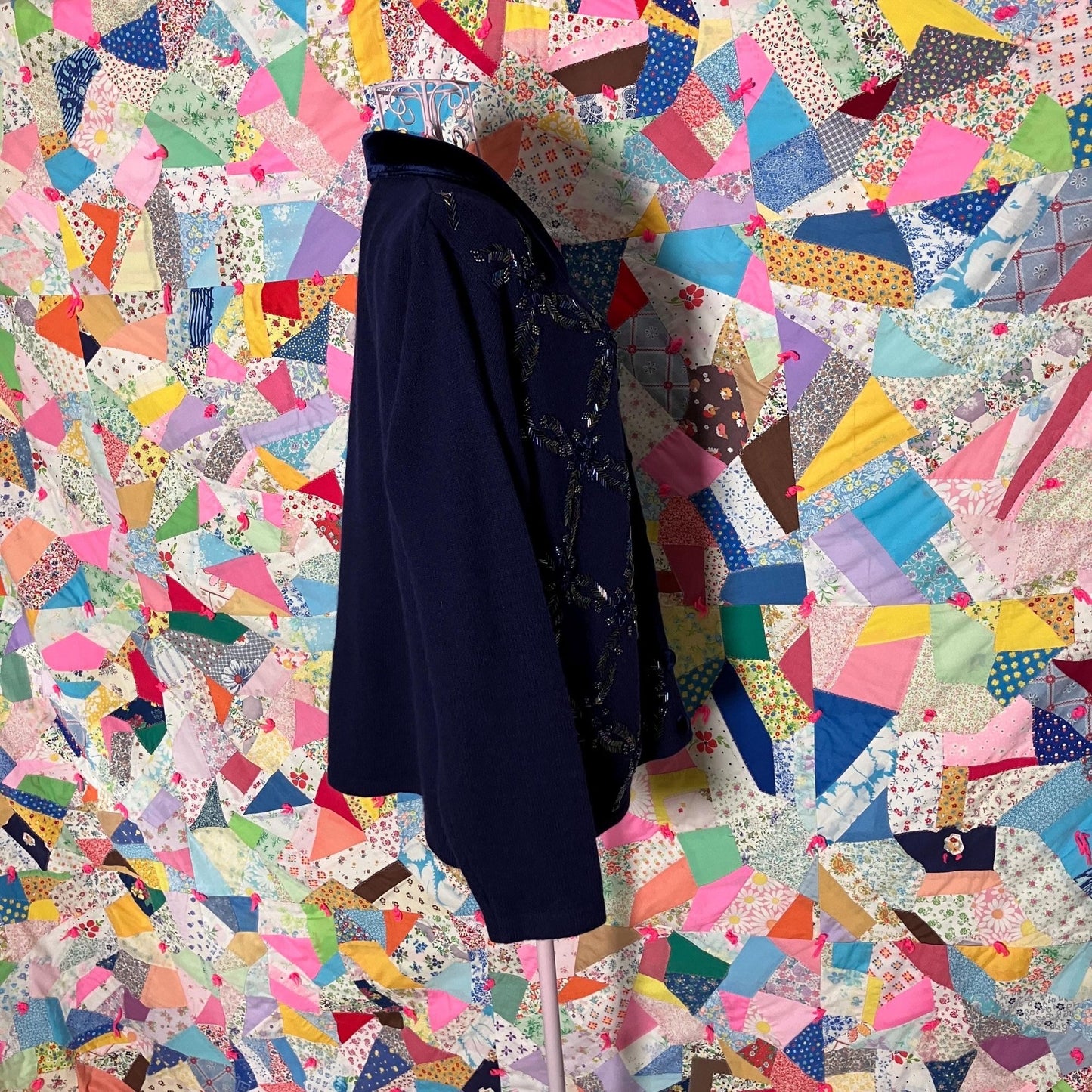 Vintage 90s Talbots cardigan floral knit sweater ribbon beading flowers wool angora blend  iridescent