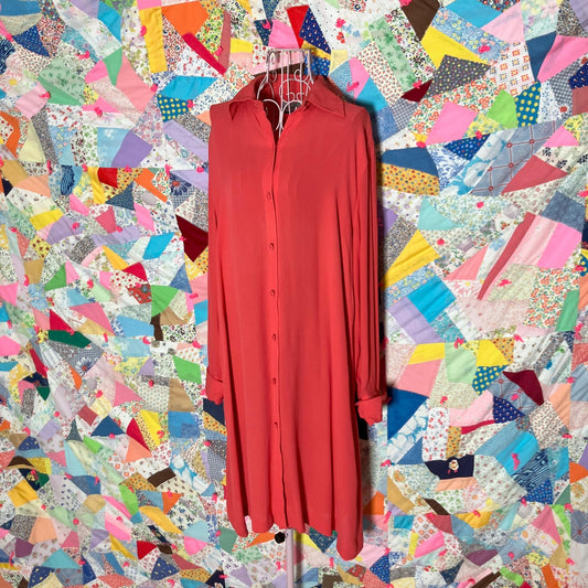 vintage 80s shirt dress 1980s  | S-M | silk Linda Allard Ellen Tracy red coral