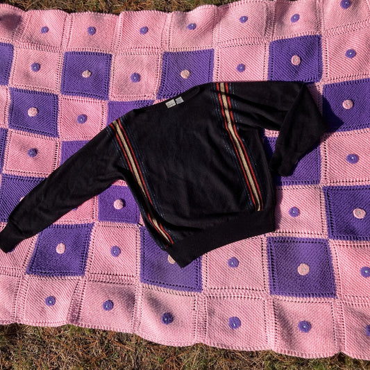 vintage 80s black sweater striped metallic sparkly gold red blue 1980s Liz Claiborne