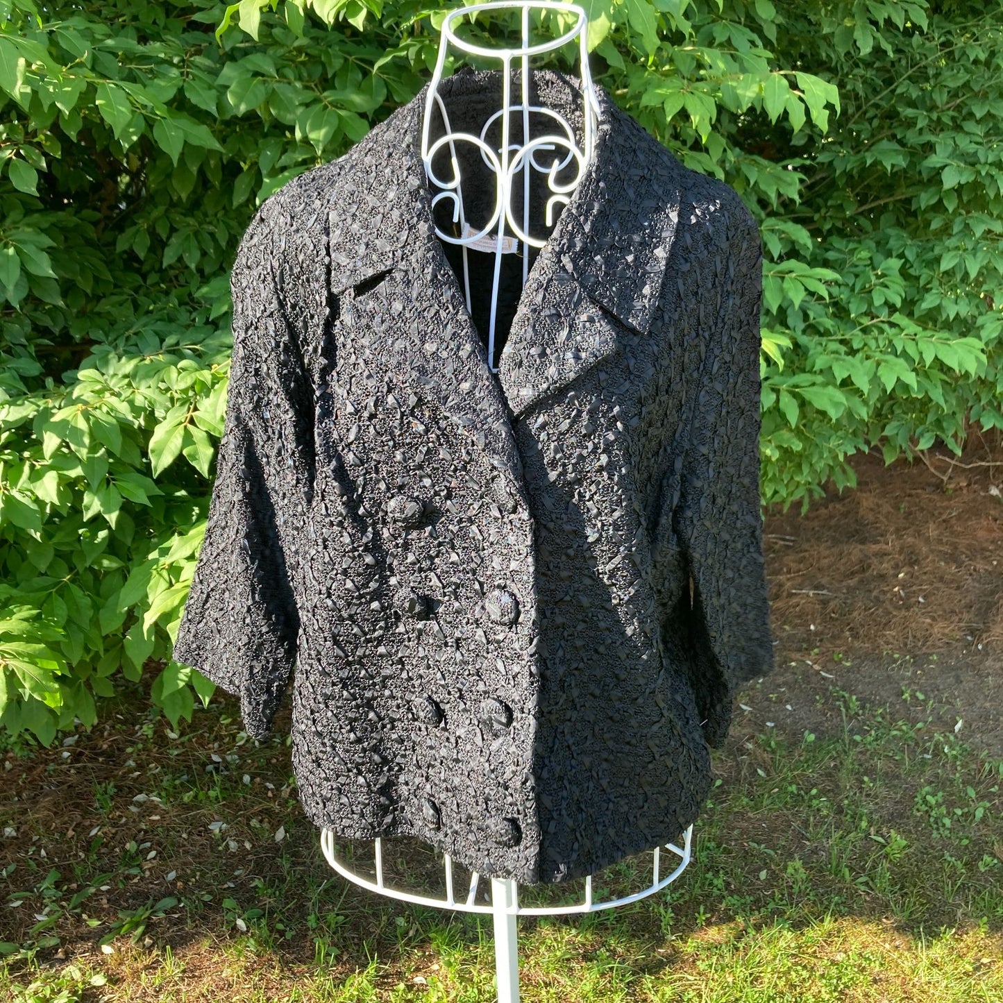 Vintage  50s 60s  black jacket blazer |S-M| woven Lily Lynn elevated minimalism