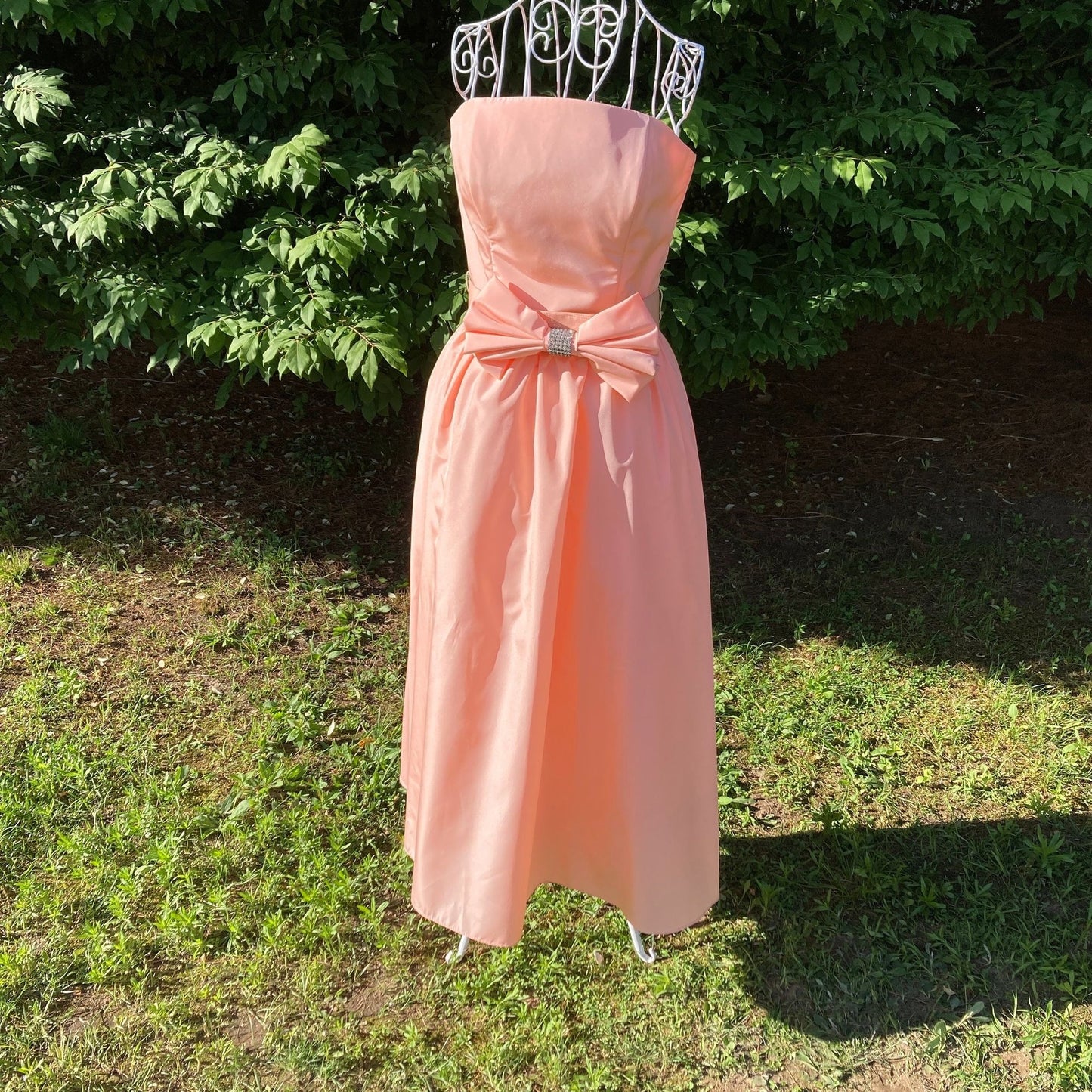 Vintage 70s 80s dress peach  big bow ILGWU union made sleeveless Pantagis