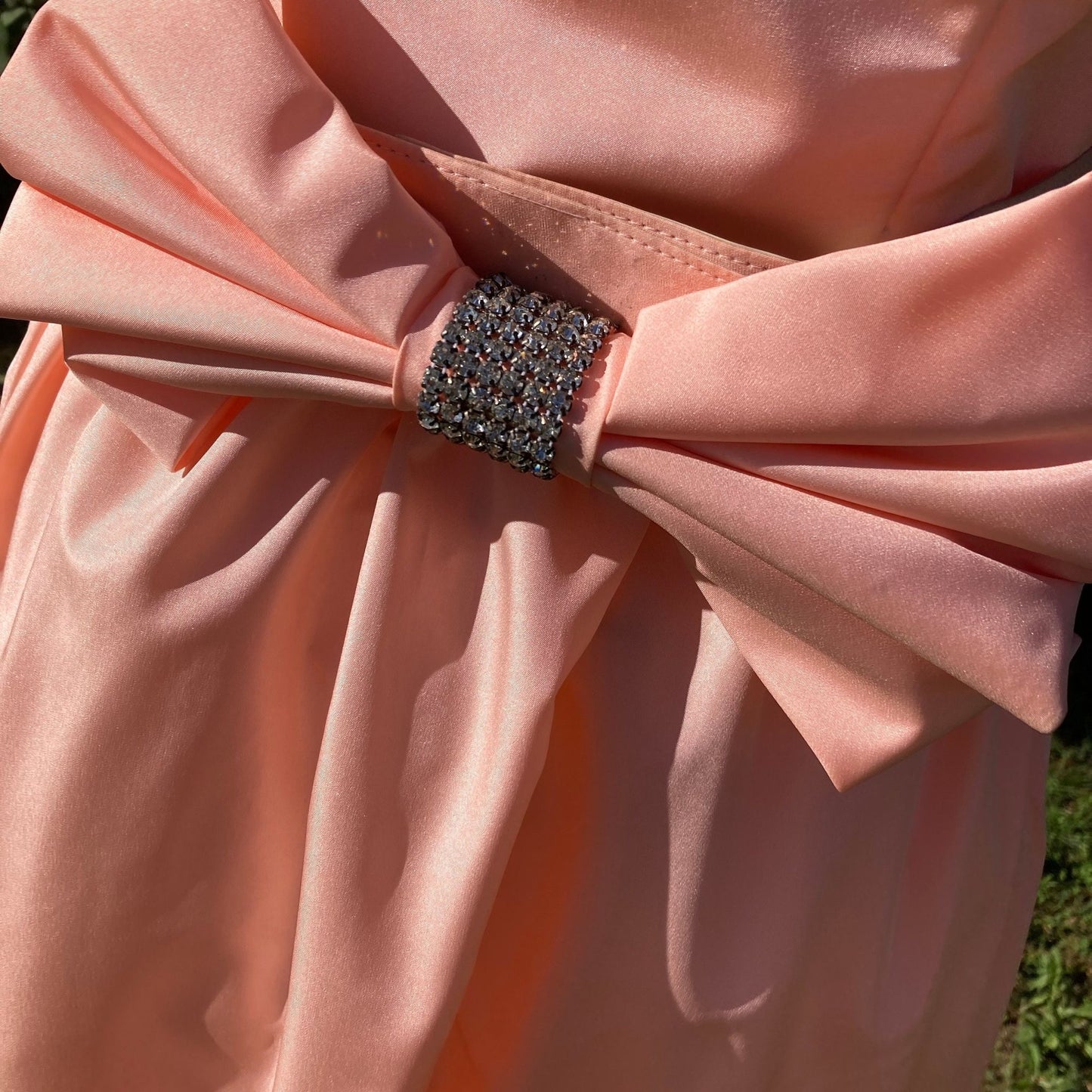 Vintage 70s 80s dress peach  big bow ILGWU union made sleeveless Pantagis