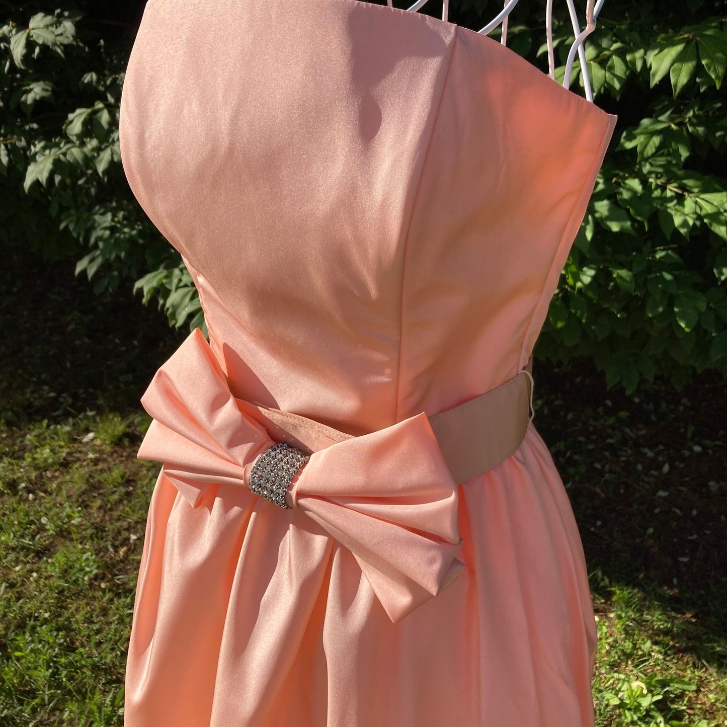 Vintage 70s 80s dress peach  big bow ILGWU union made sleeveless Pantagis