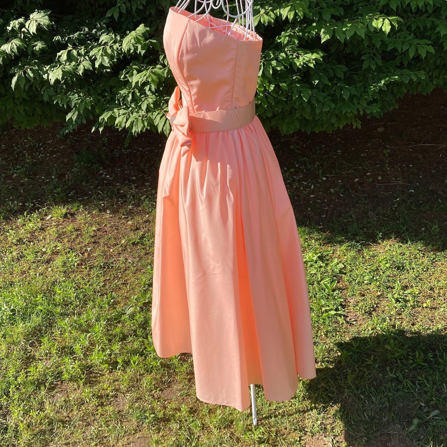 Vintage 70s 80s dress peach  big bow ILGWU union made sleeveless Pantagis
