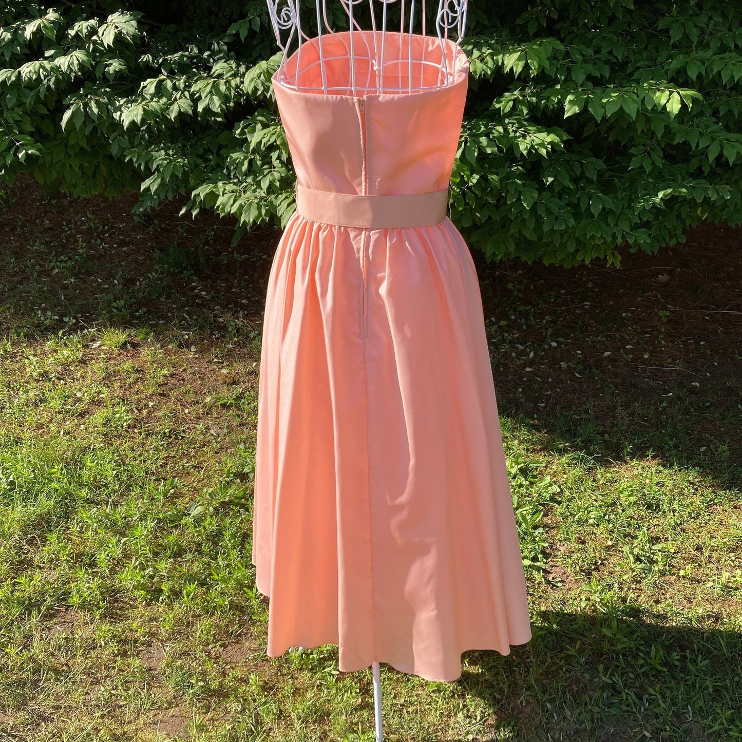 Vintage 70s 80s dress peach  big bow ILGWU union made sleeveless Pantagis