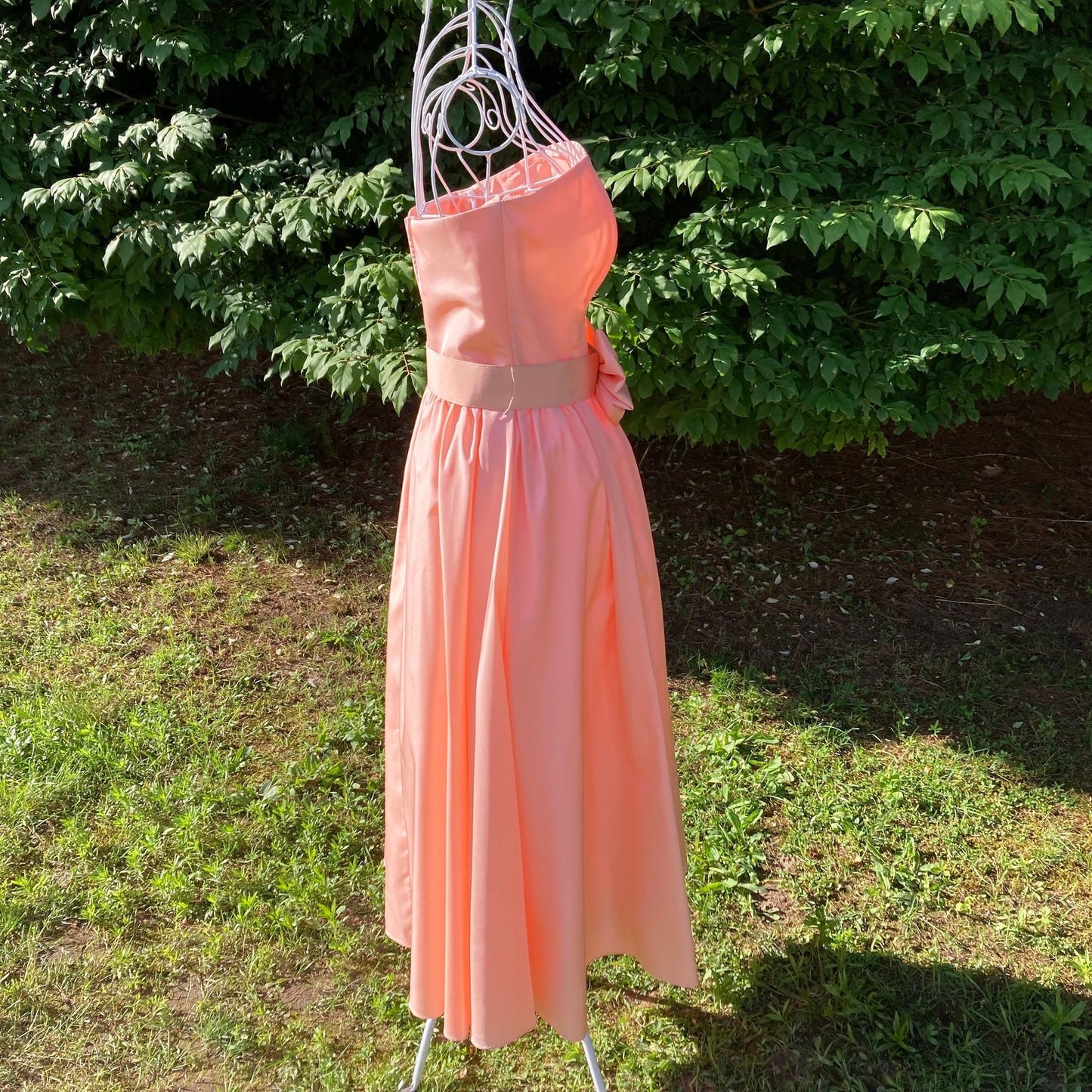 Vintage 70s 80s dress peach  big bow ILGWU union made sleeveless Pantagis