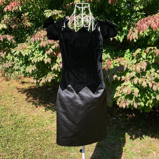 Vintage 80s dress Saks Fifth Avenue velvet black  1980s  bow ILGWU union made satin Evenings by Raul Blanco