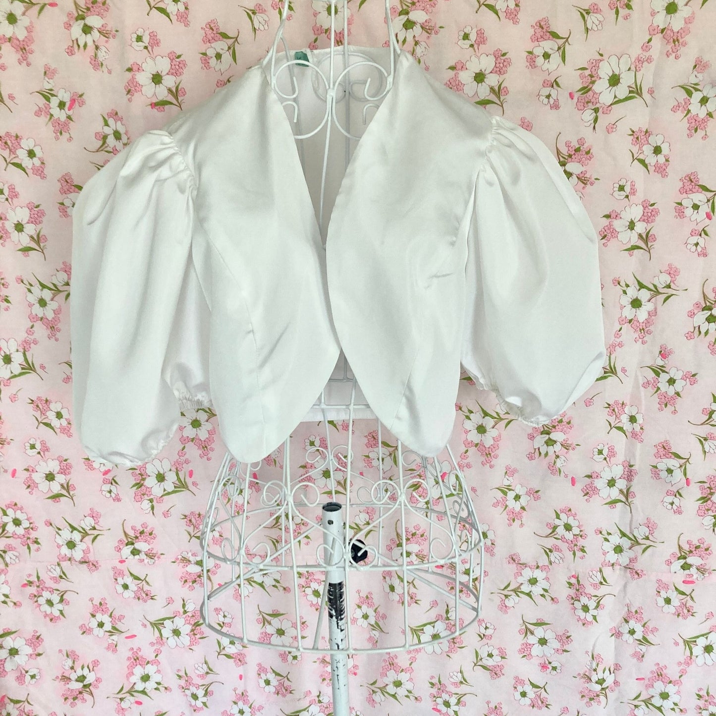 Vintage 70s shrug  | S-M | white  1970s crop cropped boho puff sleeve cropped