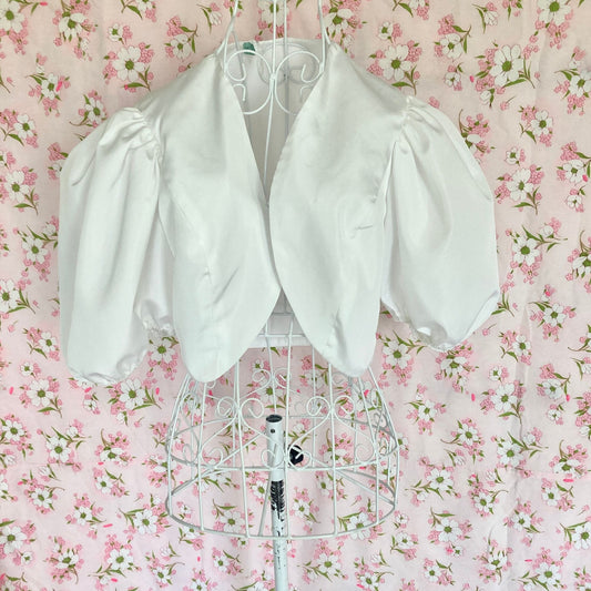 Vintage 70s shrug  | S-M | white  1970s crop cropped boho puff sleeve cropped