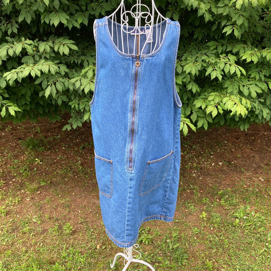 vintage 90s denim dress cottage core 1990s cotton western jean |S-M| Erika zip up sleeveless