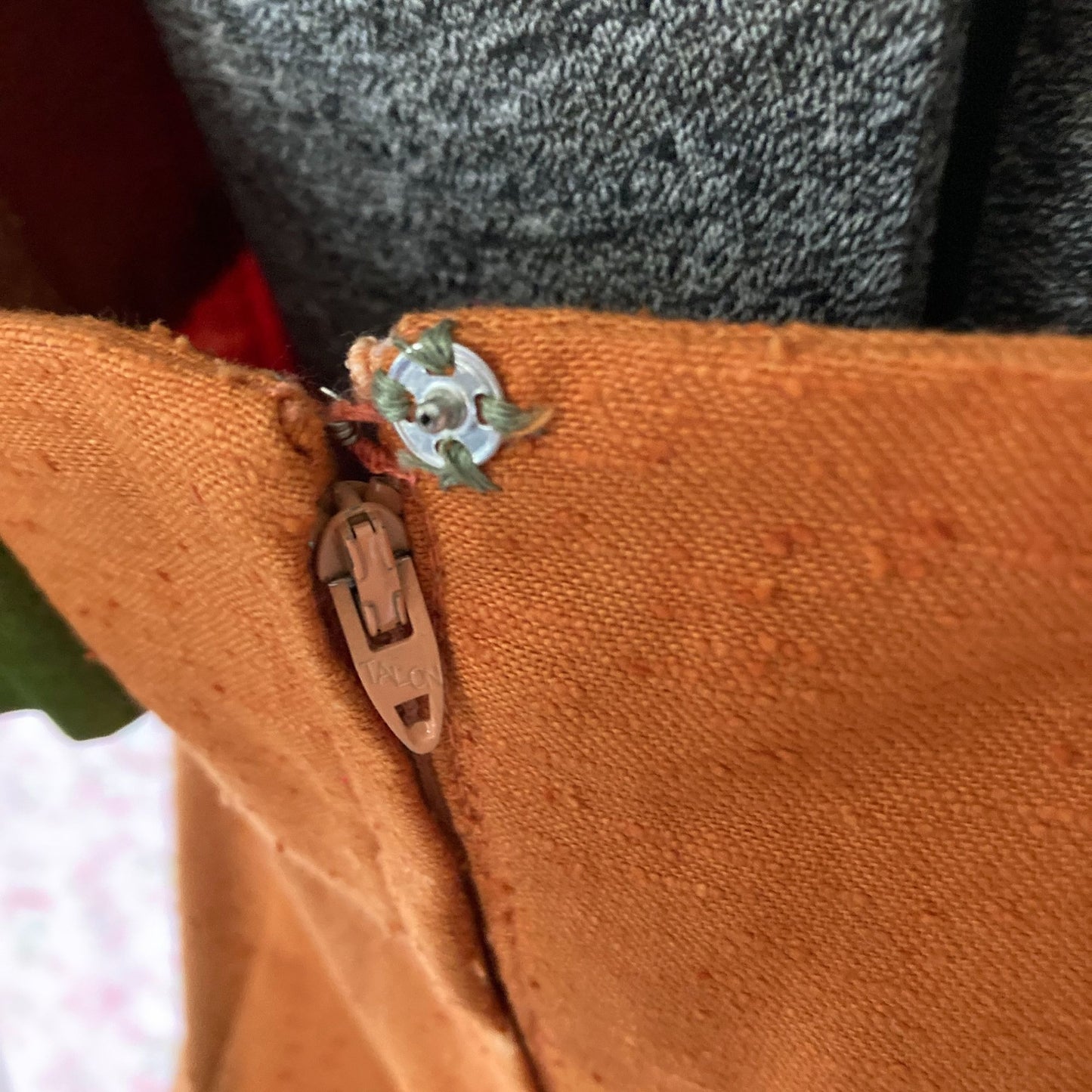 vintage 70s dress |S-M | sleeveless burnt orange  1970s hand made one of a kind rust olive green bow empire waist