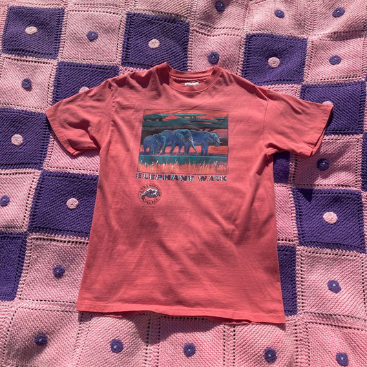 Vintage 90s t shirt graphic birds | S - M | elephant coral pink single stitch