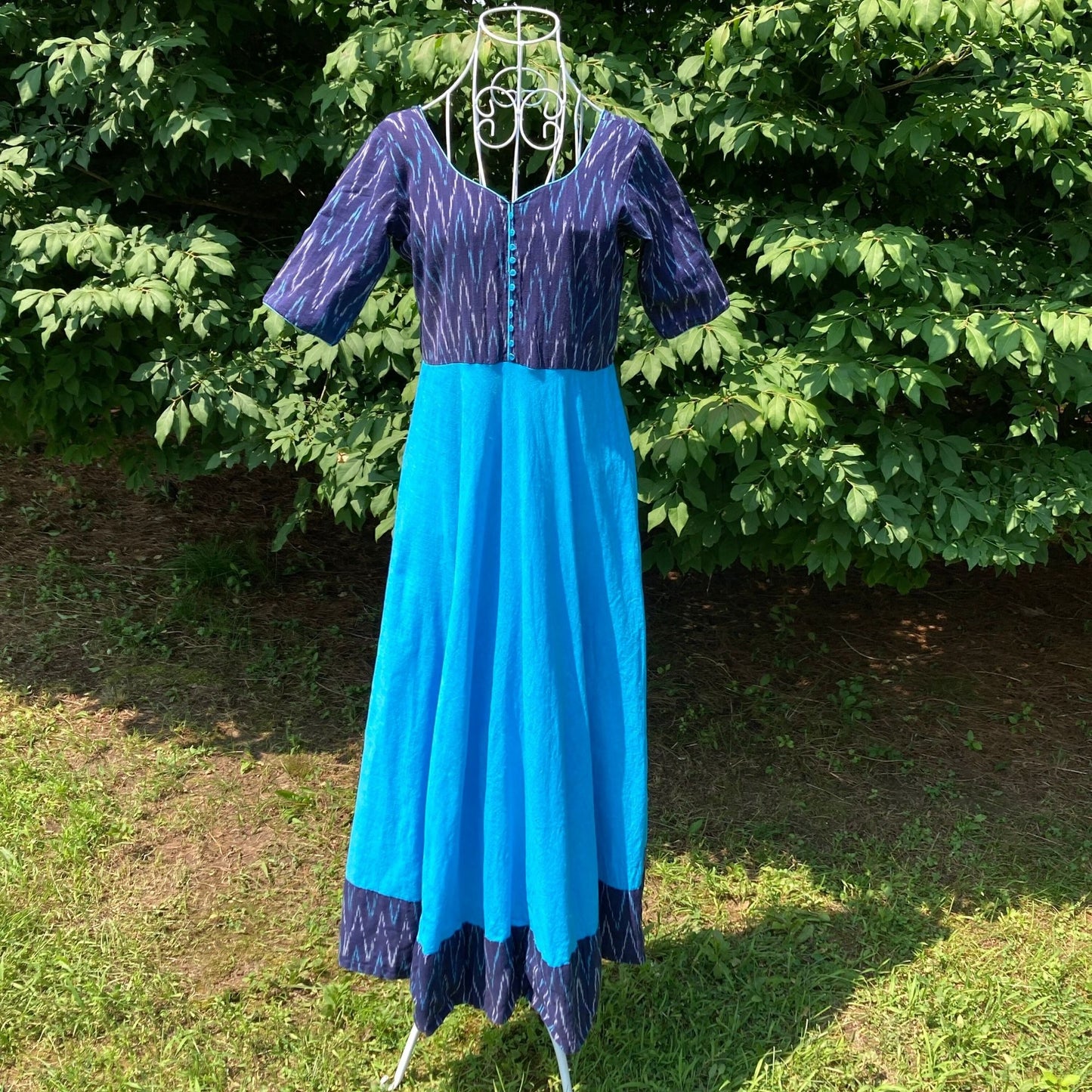 vintage 70s dress  blue teal  | S-M | 1970s handmade