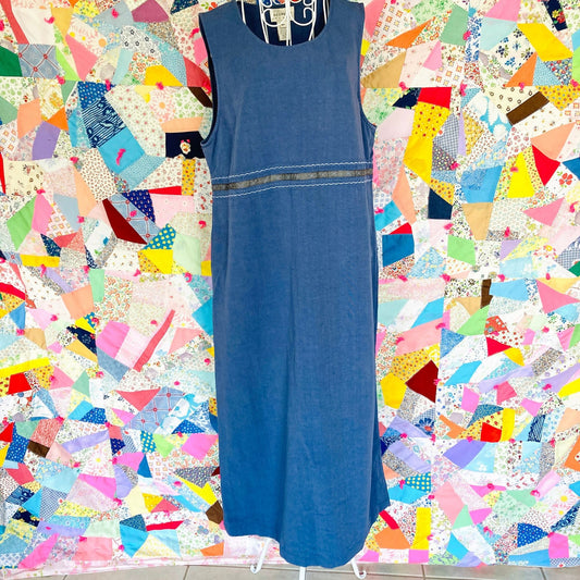 vintage 90s dress floral cottage core slate blue | M -L | sleeveless Freeport Studio