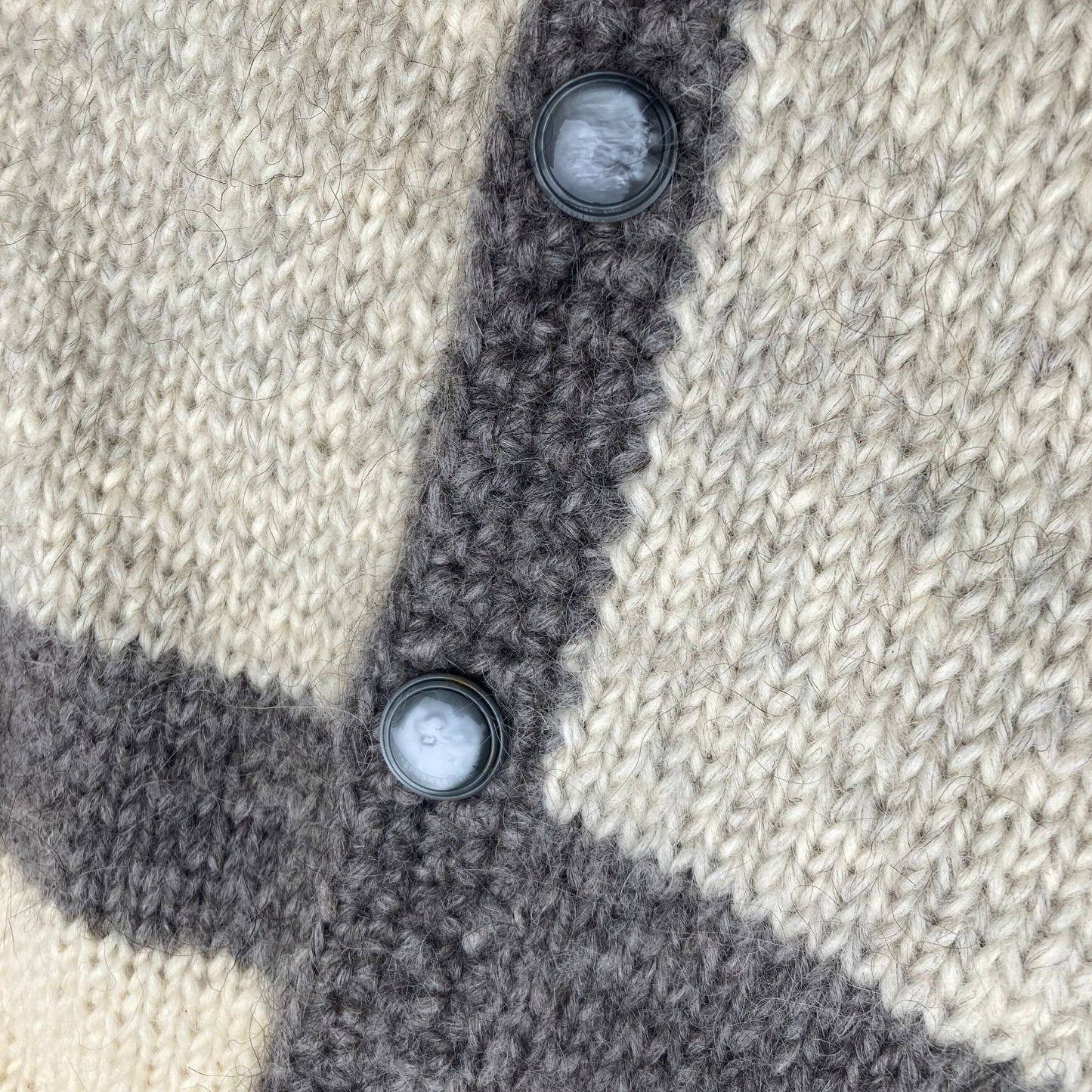 Vintage 60s 70s wool cardigan sweater off white cream grey stripe  |S-M| button up chunky knit