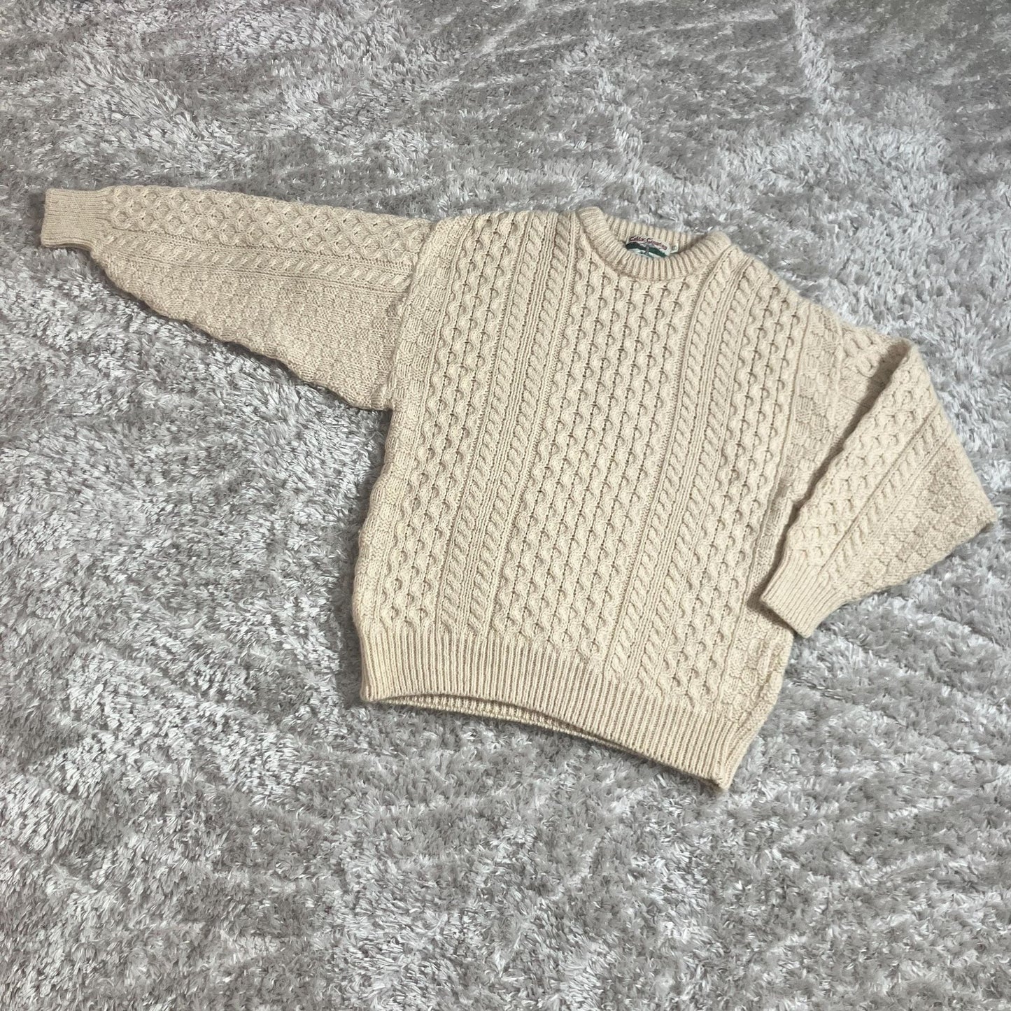 Vintage 80s 90s wool sweater fisherman | S-L | chunky Ireland oat off white cream cable knit  Celtic Country