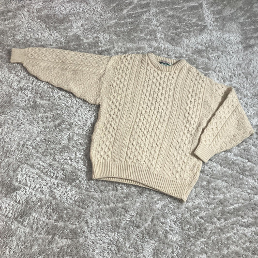 Vintage 80s 90s wool sweater fisherman | S-L | chunky Ireland oat off white cream cable knit  Celtic Country
