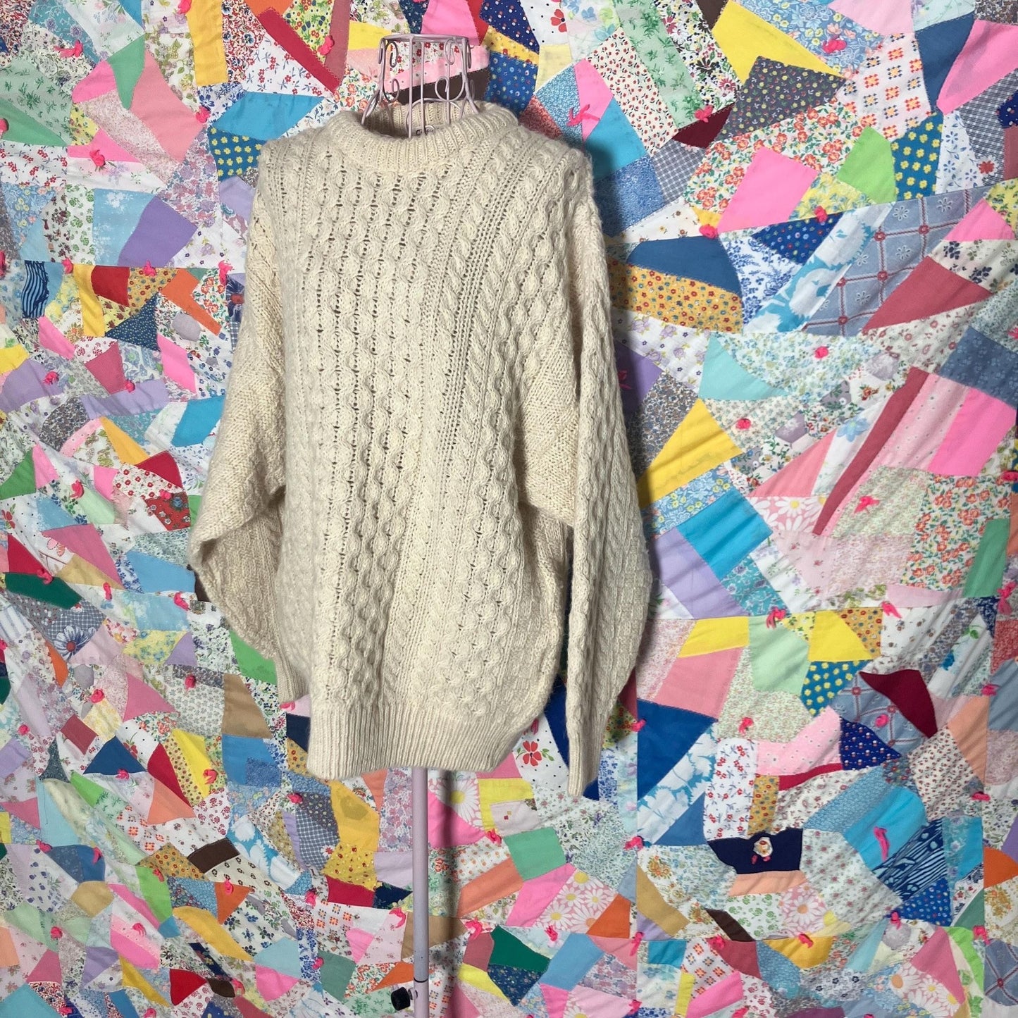 Vintage 80s 90s wool sweater fisherman | S-L | chunky Ireland oat off white cream cable knit  Celtic Country