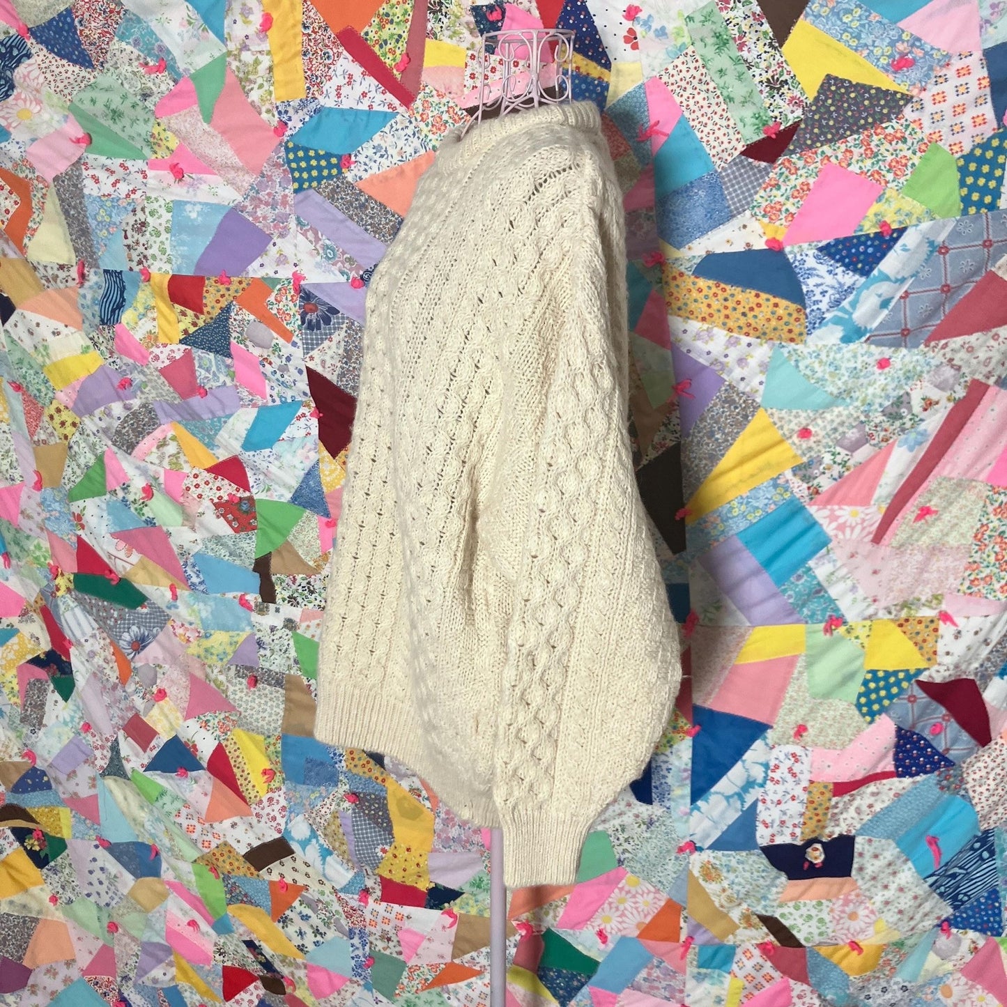 Vintage 80s 90s wool sweater fisherman | S-L | chunky Ireland oat off white cream cable knit  Celtic Country