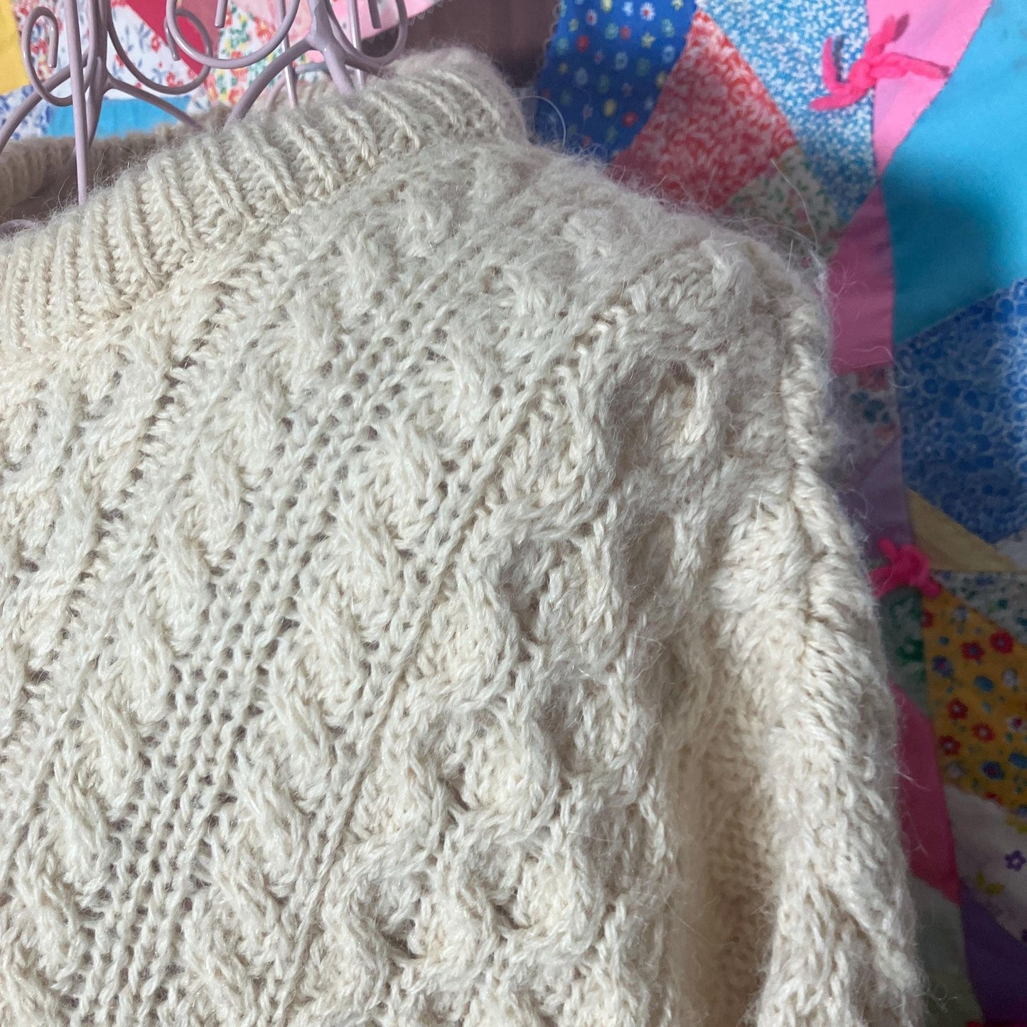 Vintage 80s 90s wool sweater fisherman | S-L | chunky Ireland oat off white cream cable knit  Celtic Country