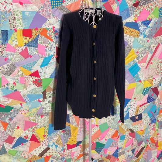 Vintage 90s cardigan cable knit sweater  wool angora blend  Chaus gold tone buttons minimal