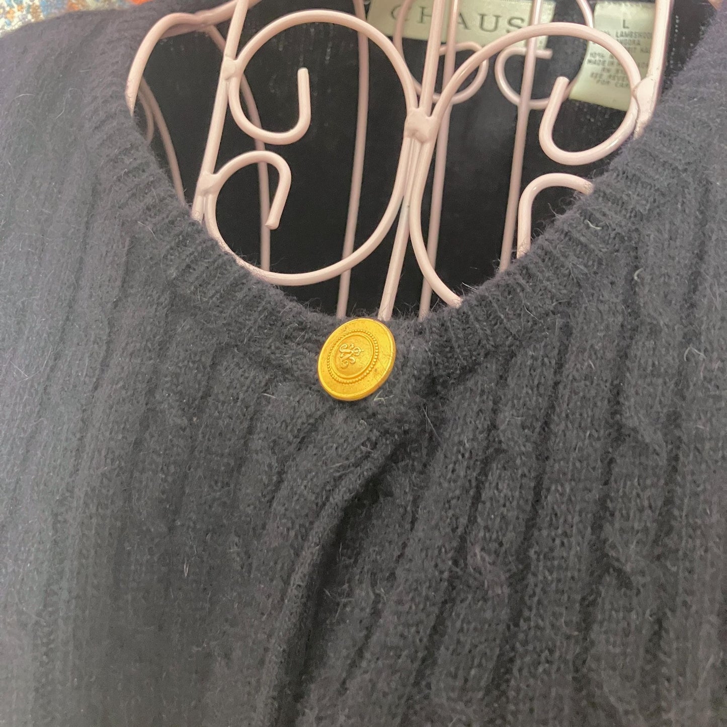 Vintage 90s cardigan cable knit sweater  wool angora blend  Chaus gold tone buttons minimal