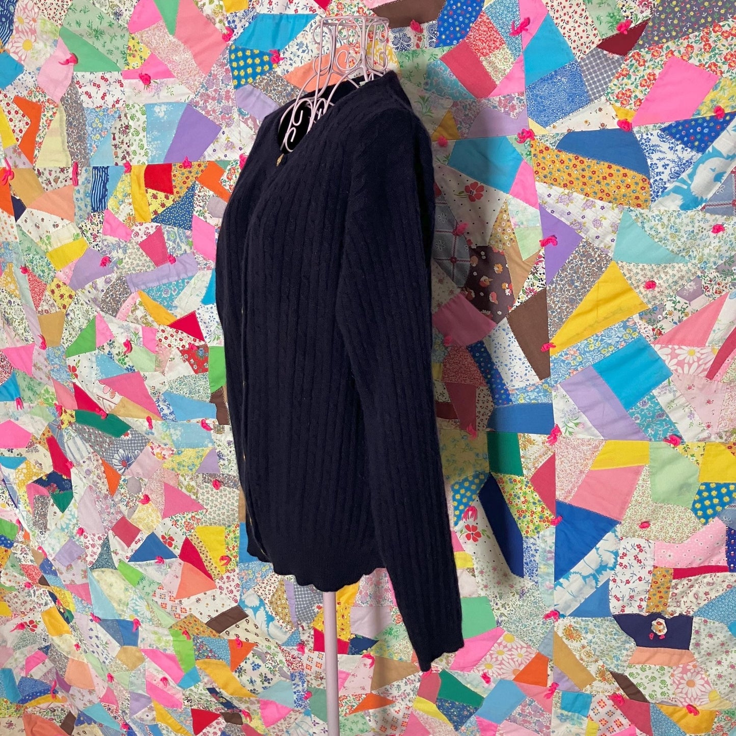 Vintage 90s cardigan cable knit sweater  wool angora blend  Chaus gold tone buttons minimal