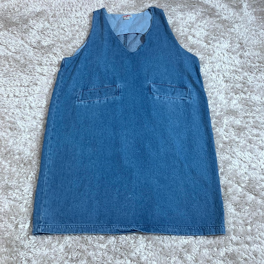 vintage 90s y2k dress denim jumper cotton farmcore jean  | M-XL | cottage medium wash FADS
