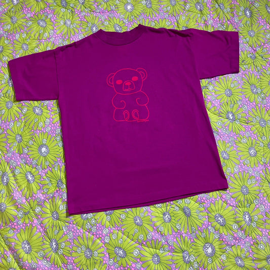 Vintage graphic teddy bear t shirt upcycled reworked  | S - M | 90s raspberry purple neon pink  single stitch reimagined by Katie