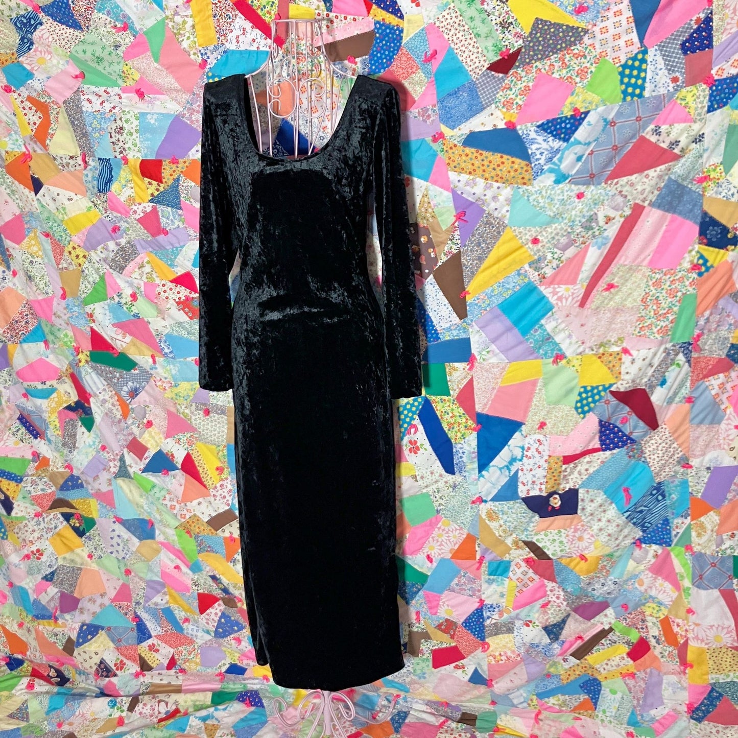 vintage dress All That Jazz black crushed velvet 90s | XS-S | minimal 1990s maxi  long sleeve whimsigoth