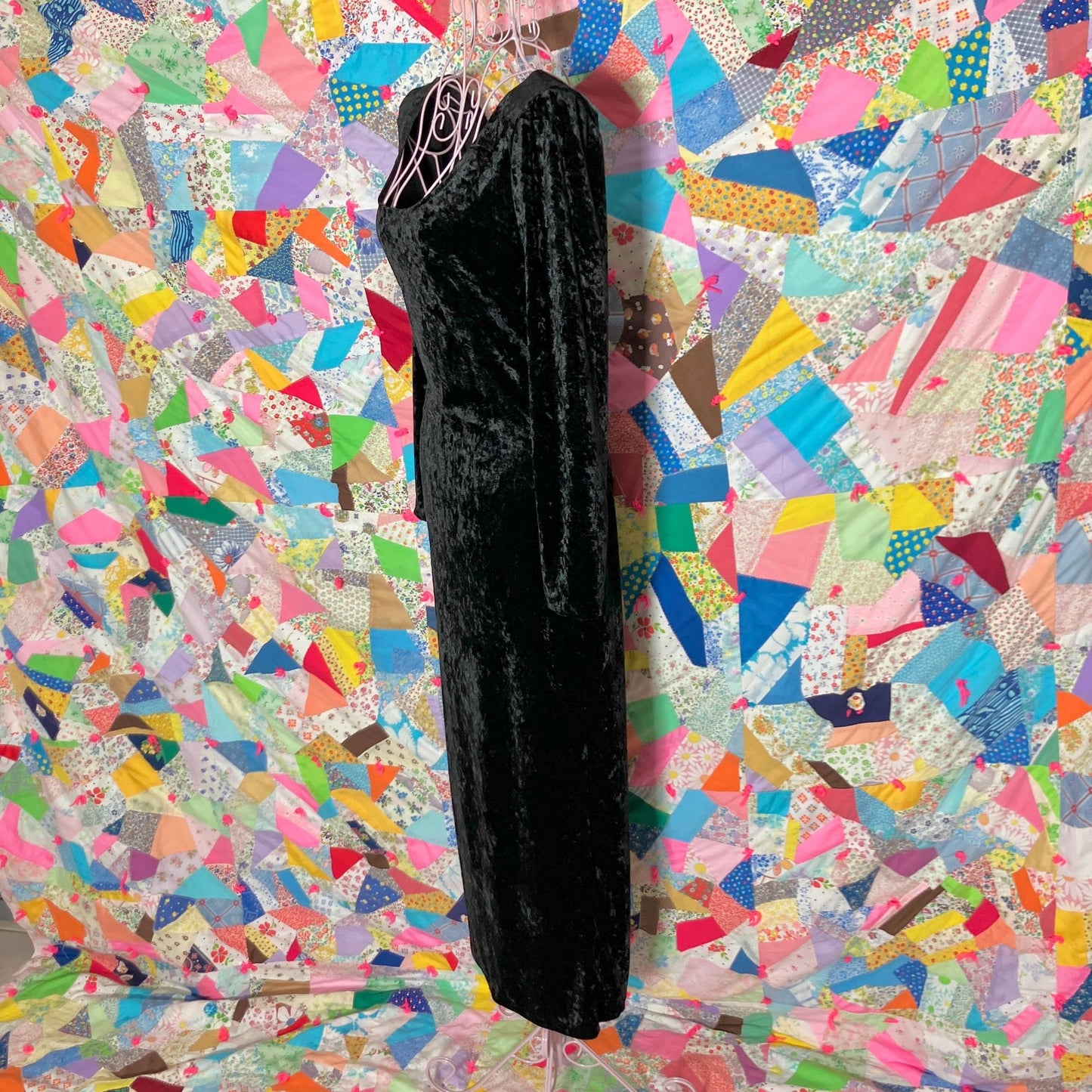 vintage dress All That Jazz black crushed velvet 90s | XS-S | minimal 1990s maxi  long sleeve whimsigoth