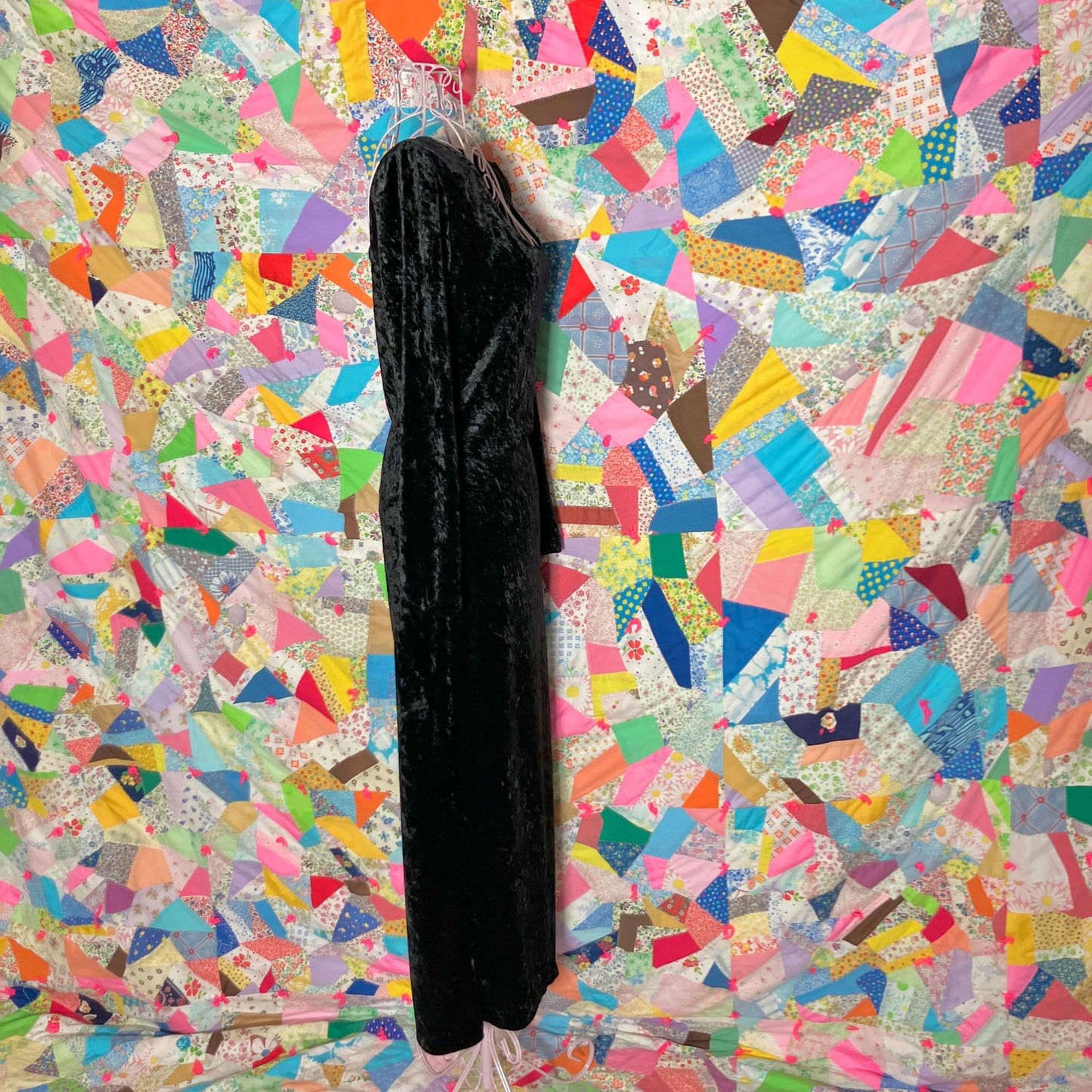 vintage dress All That Jazz black crushed velvet 90s | XS-S | minimal 1990s maxi  long sleeve whimsigoth