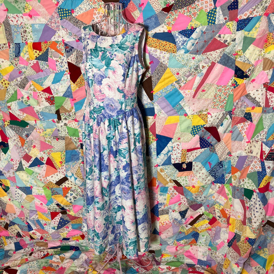 Vintage floral dress 80s cottage core | M |  blue pink green white western farmcore Lanz Originals