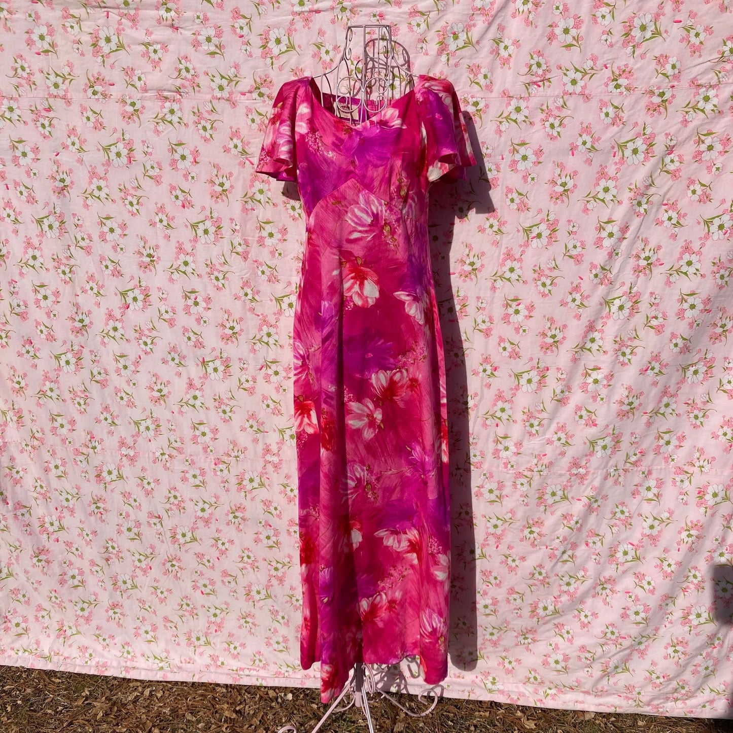 70s vintage maxi dress | S-M | Hawaiian floral pink  1970s Pomare Hawaii