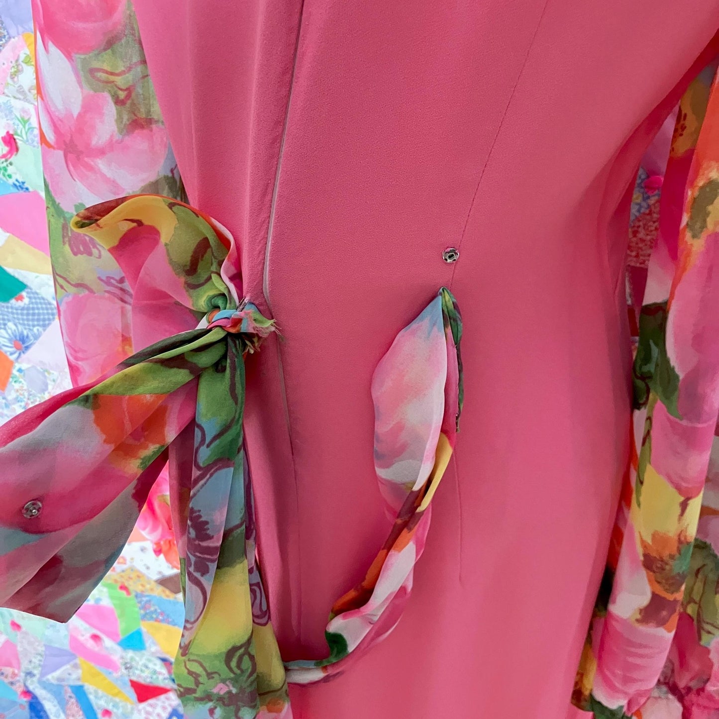 Vintage 60s 70s dress balloon sleeve | M| maxi 1960s pink yellow white floral