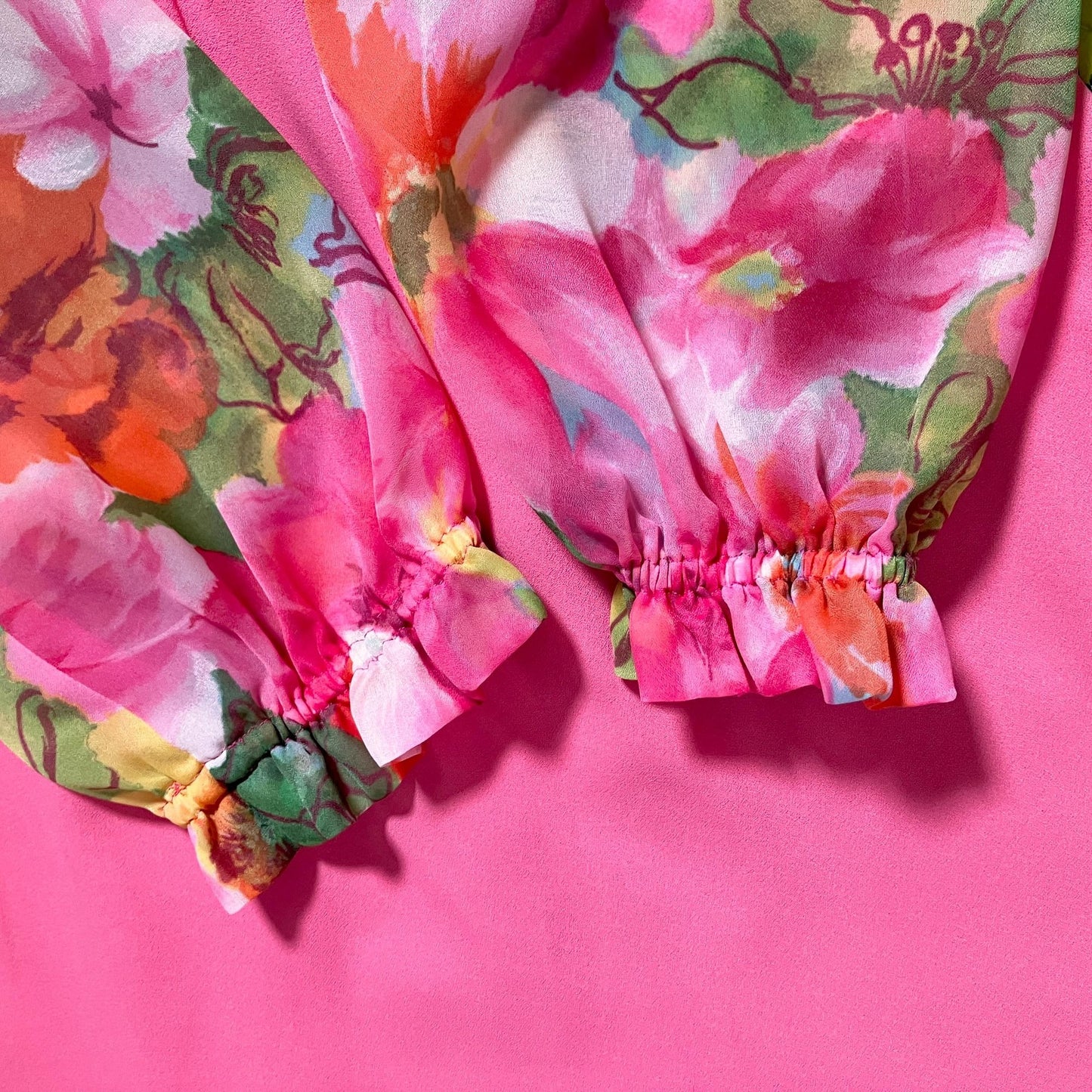 Vintage 60s 70s dress balloon sleeve | M| maxi 1960s pink yellow white floral