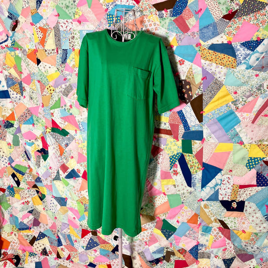 Vintage 80s 90s dress Kelly green t shirt | XS-M | 100% cotton midi short sleeve Lands' End made in USA