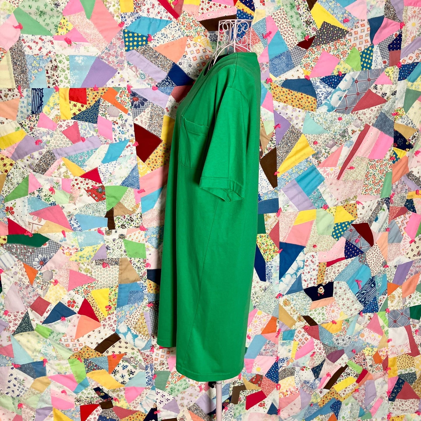 Vintage 80s 90s dress Kelly green t shirt | XS-M | 100% cotton midi short sleeve Lands' End made in USA