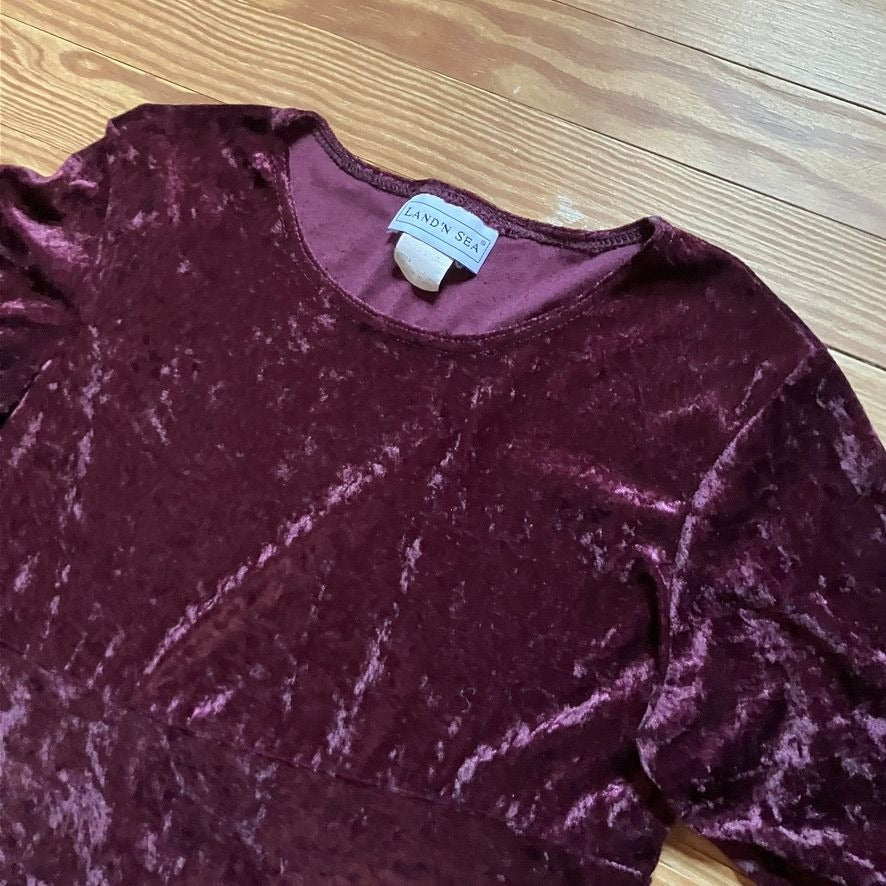 vintage 90s y2k dress crushed velvet 90s | M-L | burgundy wine red long sleeve whimsigoth Land 'N Sea